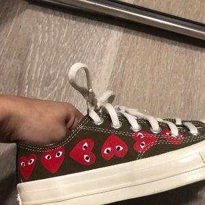 NWOT Comme Des Garcons Play Khaki Low Top Converse Sneakers